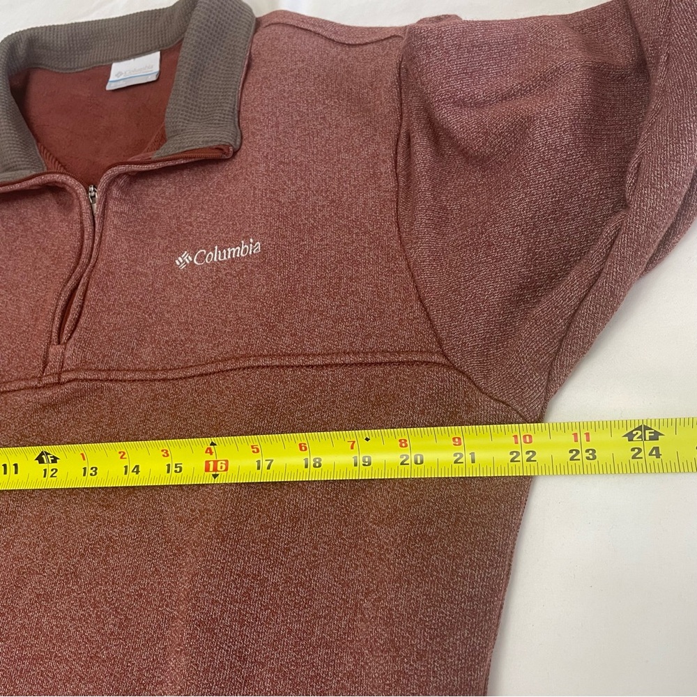 Columbia Men's Quarter Zip Sweater Pullover Brick Red Kangaroo Pocket Large - Picture 6 of 9
